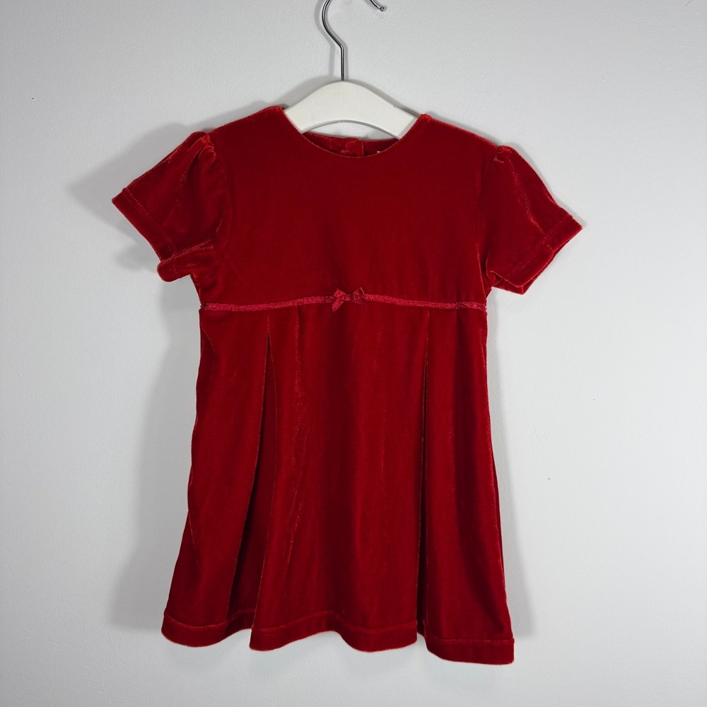 VTG Sesame Beginnings Baby Girls Red Velvet Holiday Dress Empire Waist 12 Months